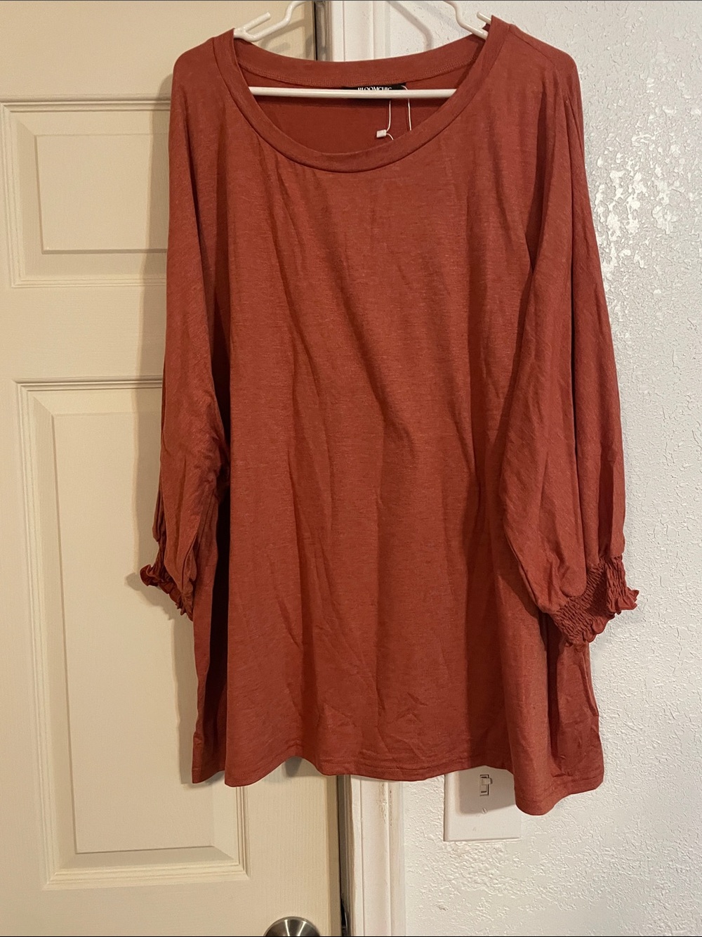 BloomChic Long-Sleeve Smocked Cuff Top in Rust